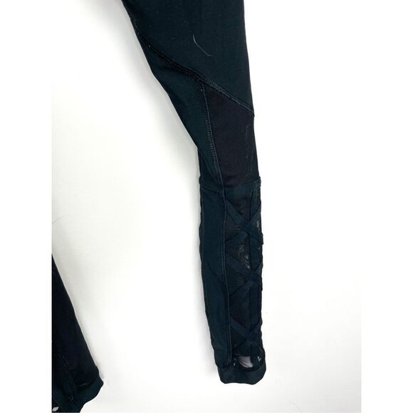 RBX Black Mesh Cross Strap Design 7/8 Leggings - Picture 6 of 10